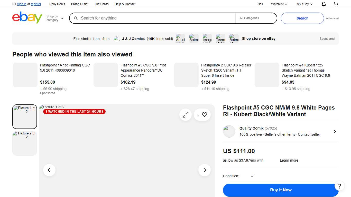 Flashpoint #5 CGC NM/M 9.8 White Pages RI - Kubert Black/White Variant eBay